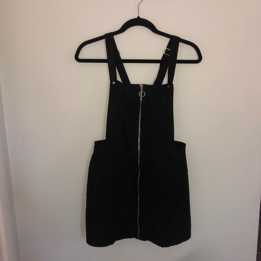 black overall dress